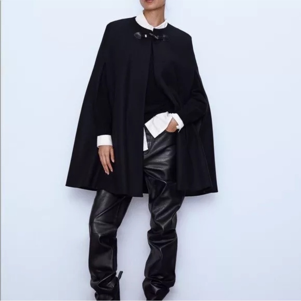 ZARA MANTECO BLOGGER FAVE Black Italian Wool Cape Coat Poncho XL